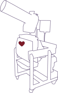 Purple outline of a juicer with a heart