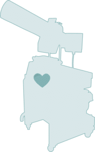 Blue outline of a juicer with a heart