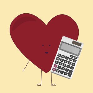 Heart Guy Holding a Calculator