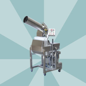 M100 commercial cold press juicer machine on a blue starburst background