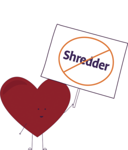 Heart Mascot Holding a No Shredder Sign With No Background