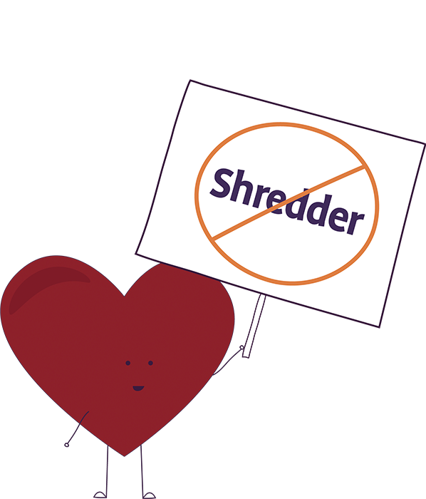 Heart Mascot Holding a No Shredder Sign With No Background