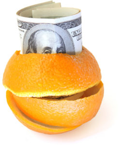 100 Dollar Bill in an Orange Peel
