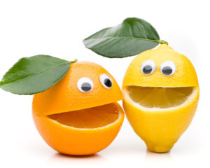 Orange and Lemon with Googly eyes and Smiles