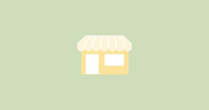 Illustrated storefront image in yellow on a green background.