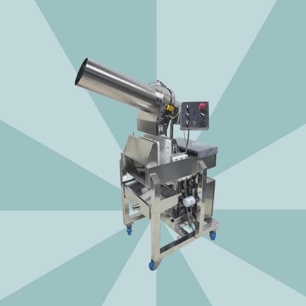 Juiced Rite's M75 stainless steel commercial cold press juicer machine on decorative blue background.