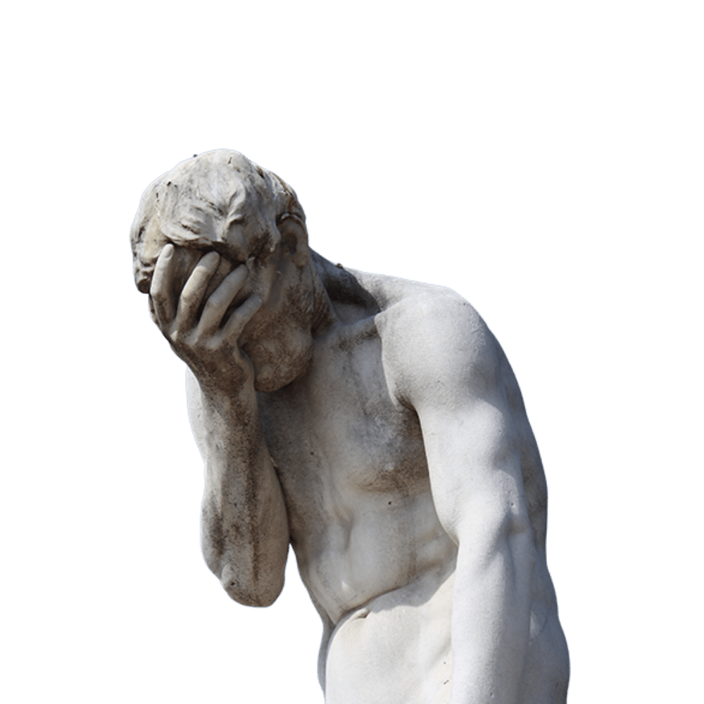 Image on a transparent background of a statue facepalming