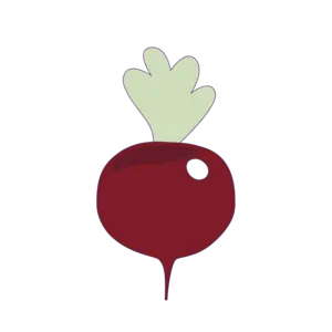 Juiced Rite graphic of a red beet with green leafy top.