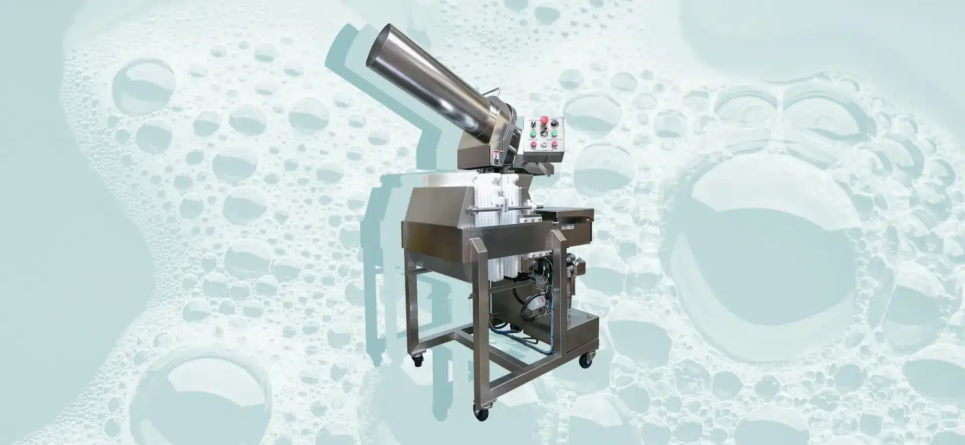 Image of bubbly background with a Juiced Rite juicing machine in front of it
