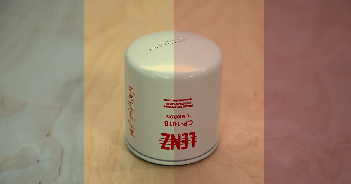 Screw On Style Oil Filter With Brand Colors Overlaid on the Image